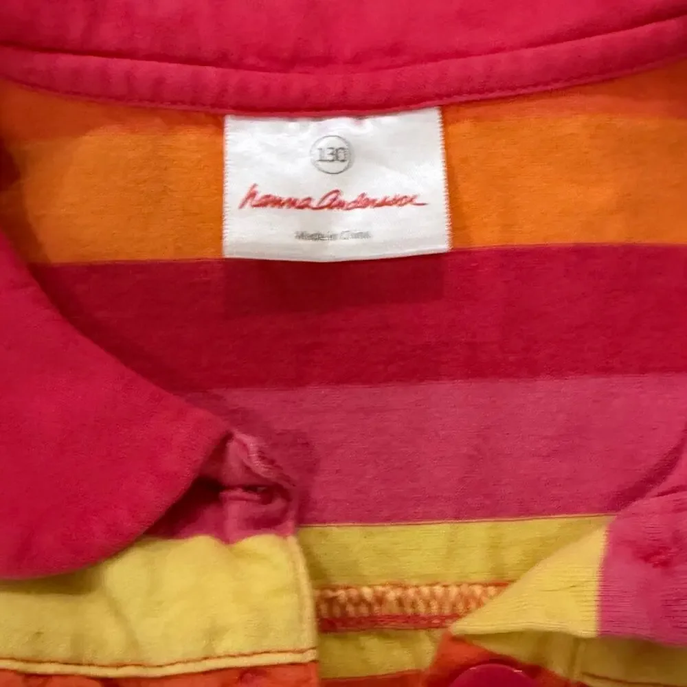 Hanna Anderson Pink Orange Yellow Striped Short Sleeve Polo Dress Girls 130 8
